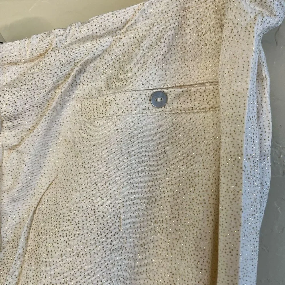 Chaser Lounge‎ Pants Cream Size Medium Gold Glitter Polka Dot Pajama Bottoms